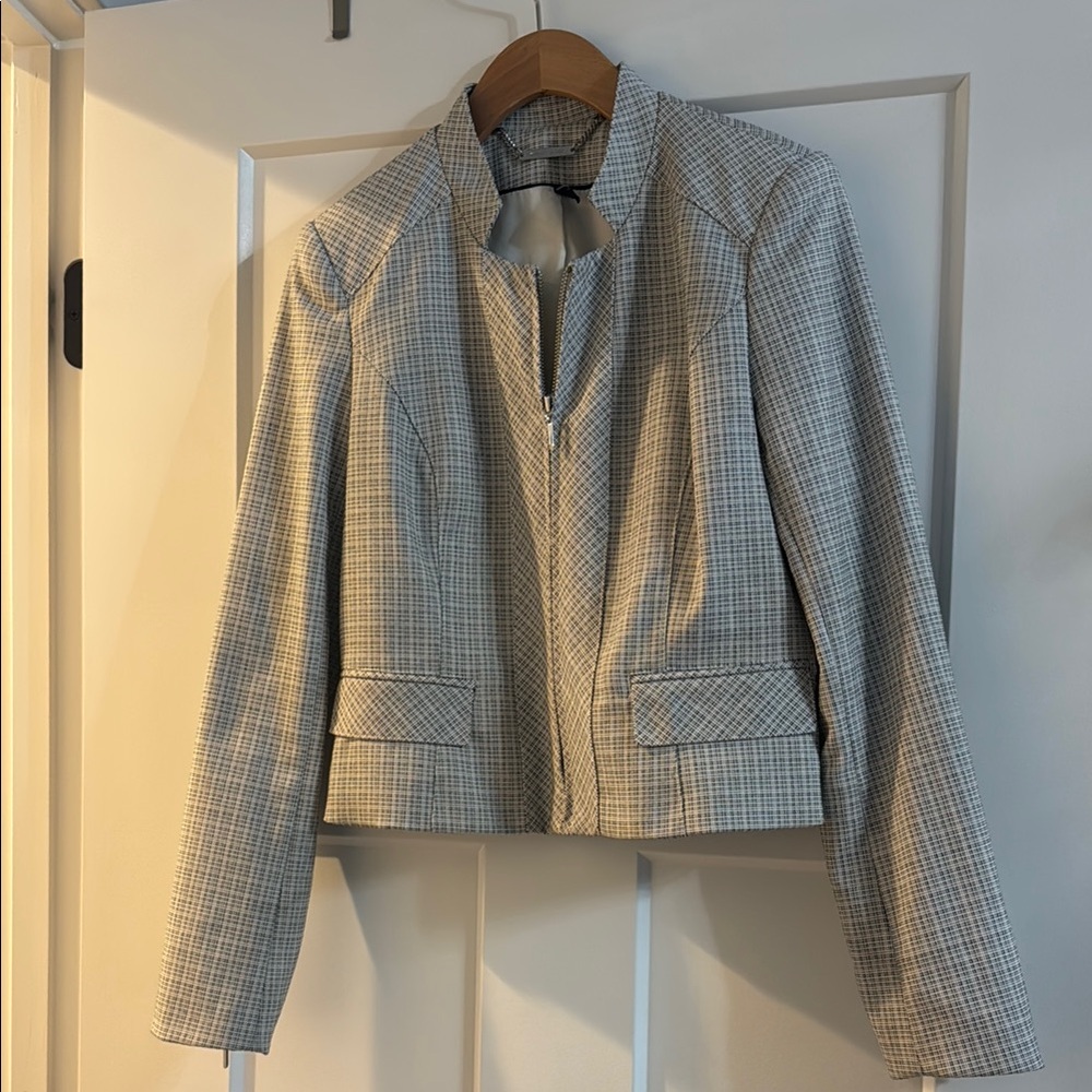Women's Gray White Plaid Jacket WHBM Size 0